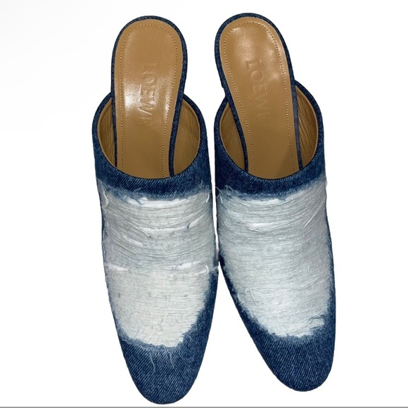 LOEWE Denim Clog Mules Blue White Heels Distressed Jeans Boho EU 40 US 10 new - Picture 8 of 12